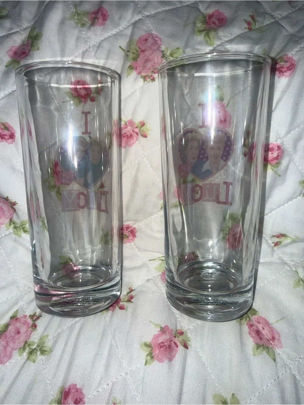 I Love Lucy glasses with graphic of two women in a heart